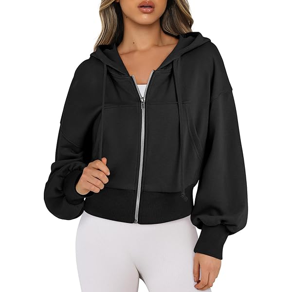 Amazon.com: ANRABESS Womens Zip Up Hoodies Cropped Sweatshirts
